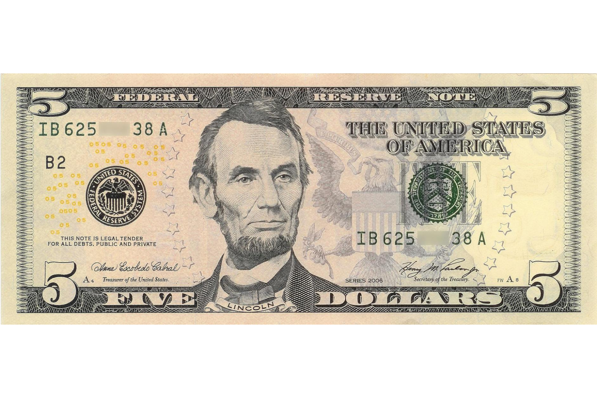 Портрет Авраама Линкольна на 5-долларовой купюре
